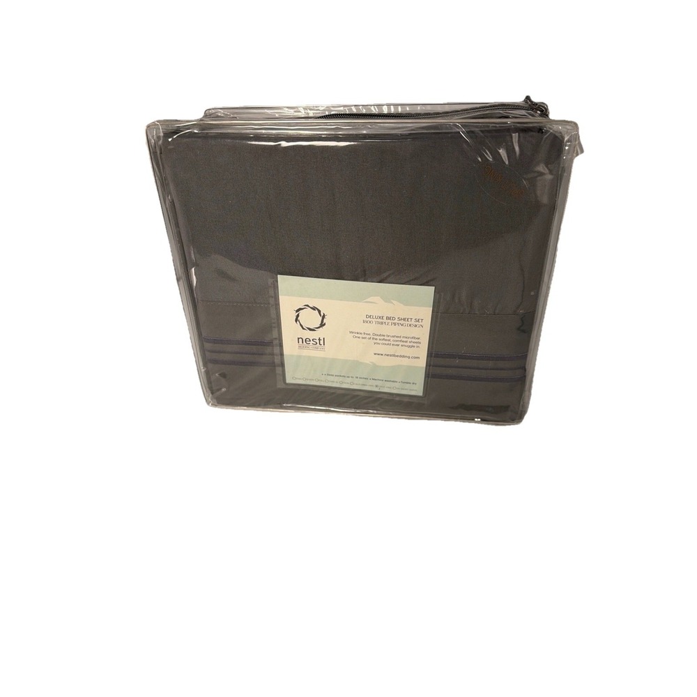 NESTL Split King SIZE 5 PIECE BED SHEET SET. Grey Hypoallergenic New/1800 Ct